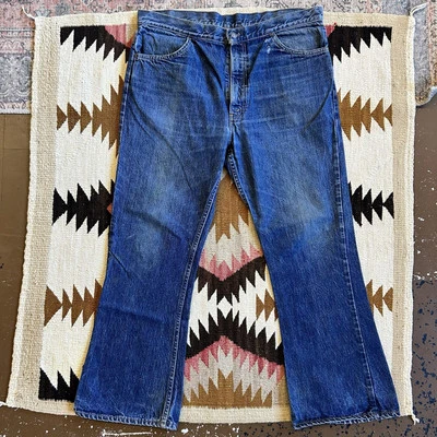 Vintage 70s Levi’s 646 Bell Bottom Denim Jeans Size 37x29 Orange Tab Talon Zip - Image 1 of 4