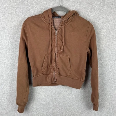 Moletom Brandy Melville cropped com zíper OS marrom streetwear grunge casual 1984 - Imagem 1 de 4