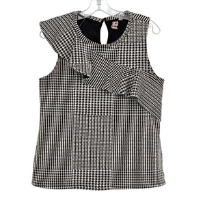 Anthropologie Dolan Women's Medium Callan Ruffled Top Houndstooth Sleeveless - Picture 1 of 5