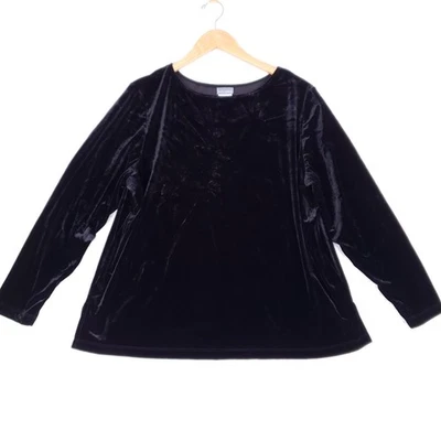 Top Jessica Holbrook Terciopelo Negro 1X Manga Larga Elastizado Vacaciones Lujo Foto 1 de 4