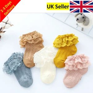 Flower Girls Cotton Ankle Socks with Frilly Double Layer Lace 4-8 years - Picture 1 of 6