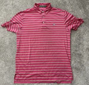 Southern Tide Club Polo Shirt Men's MED Golf Wicking Pink Coral Stripe - Picture 1 of 5