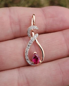 Ruby & Genuine Diamond 10k Rose Gold Over Sterling Silver Pendant - Picture 1 of 10