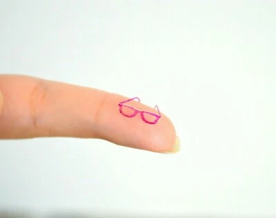 Miniature Dollhouse Glasses 1:12 Scale Pink Handmade 2 pieces Eyeglasses 1/2inch - Image 1 of 3