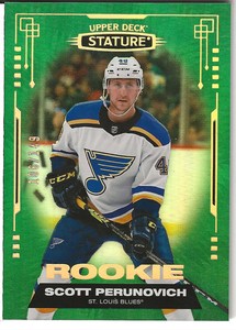 2021 22 Upper Deck Stature Scott Perunovich Green Rookie Card /149