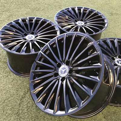 19 MERCEDES AMG RIMS SL43 SL55 SL63 WHEELS STOCK SET 4 GLOSS BLACK 2324011900 - Image 1 of 4