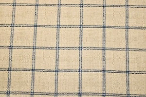 Upholstery Remnant: Boxed Beige Linen Textured Weave with Double Blue lines - Picture 1 of 4