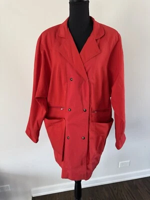 Vtg Cyclone Blazer Womens Sz 14 Red Pockets Lined Oversized Shoulder Pads Cotton - Image 1 of 4