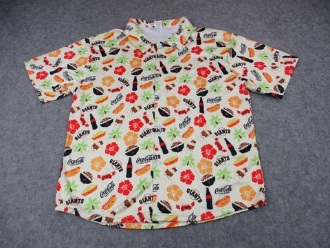 San Francisco Giants Shirt Men XL Off White Orange Coca Cola Hawaiian Food Print Cover