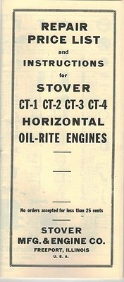 Stover  CT-1 2 3 & 4 Horizontal Oil Rite engine Repair list Instruction Book - Image 1 of 2