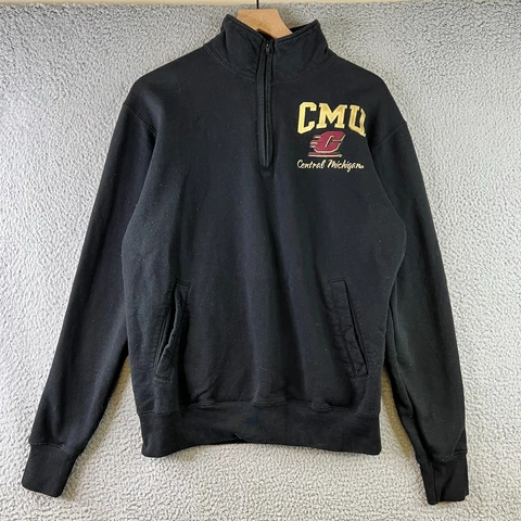 Central Michigan Chippewas Sweatshirt Mens Medium Black Quarter Zip Champion Y2K Cover