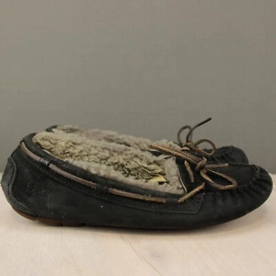 Zapatillas de mocasín forradas Ugg Sherpa para mujer 8 negras de gamuza superior sin cordones Foto 1 de 4