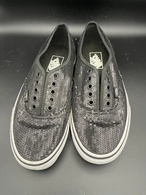 Vans Auténticas Lentejuelas Negras - Usadas Una Vez - Mns 7 / Wmns 8.5 Foto 1 de 4