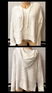 POL Oversize Hoodie Sweater White Long Sleeve Chenille V Neck Womens NWT; S / M - Picture 1 of 7