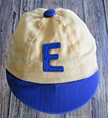 Vintage Cap Hat "E" 7 1/8 Collegiate MFG Ames Iowa Yellow Blue College Baseball - Image 1 of 4