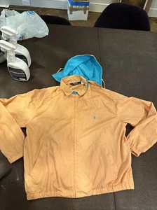 Vtg Polo Ralph Lauren Windbreaker Jacket L Large Orange Blue Full Zip Logo Hood - Picture 1 of 8
