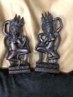 A Mirror Image Pair of Temple Dancers - Carved Wooden Figures Statues 12 tall