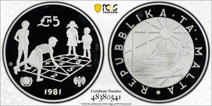 1981 MALTA SILVER 5 POUNDS YEAR OF THE CHILD - PCGS PR 69 ULTRA CAMEO - Picture 1 of 1