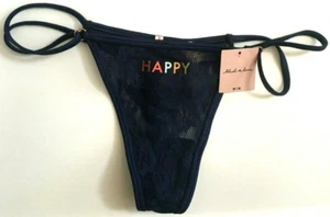 Victorias Secret PINK Blush Love Blue Strappy Thong Panty Size M "HAPPY" Lace - Picture 1 of 11
