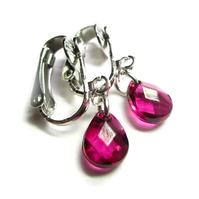Ohrclips Clips silberf fuchsia Ohrringe zum Anklipsen ohne Ohrlöcher - Bild 1 von 4