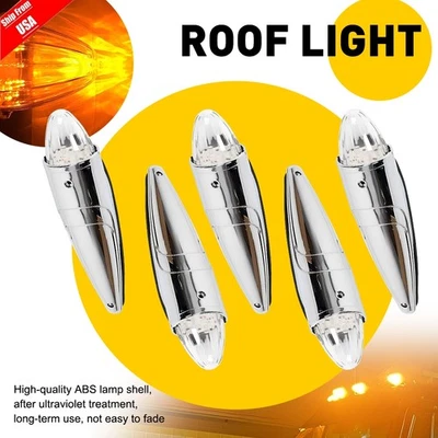 5x Clear/Amber 17 LED Torpedo Cab Marker Roof Light For Peterbilt Kenworth Mack - Image 1 of 4