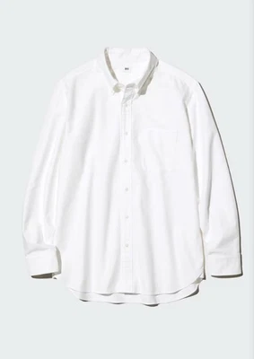 Camisa de manga larga Uniqlo Oxfort ajustada para hombre, algodón, talla mediana, color blanco Foto 1 de 4