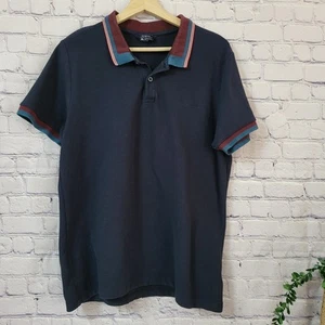 Mens Ben Sherman Polo Shirt Navy Blue Burgundy Size Large. Cotton golf top - Picture 1 of 7