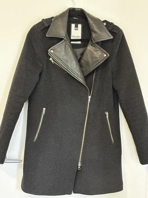 Abrigo de Moto Soia & Kyo Lana Cachemira Cuero Borde Negro Talla S Business Chic Suave Foto 1 de 4