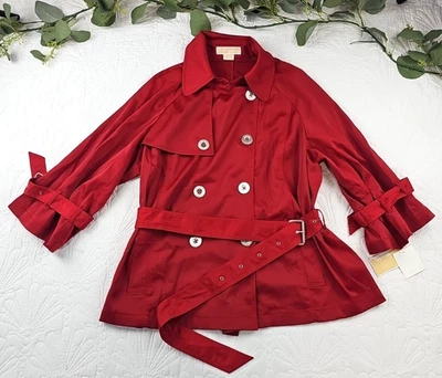 NWT Michael Kors Red Pea Coat Blazer Jacket Lightweight Size XL Belted 2008 - Image 1 of 4