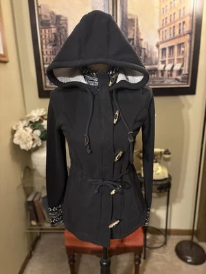 Vintage Hollister Women's Black Sherpa Lined Full Zip Wood Button Sweater/Coat - Image 1 of 4