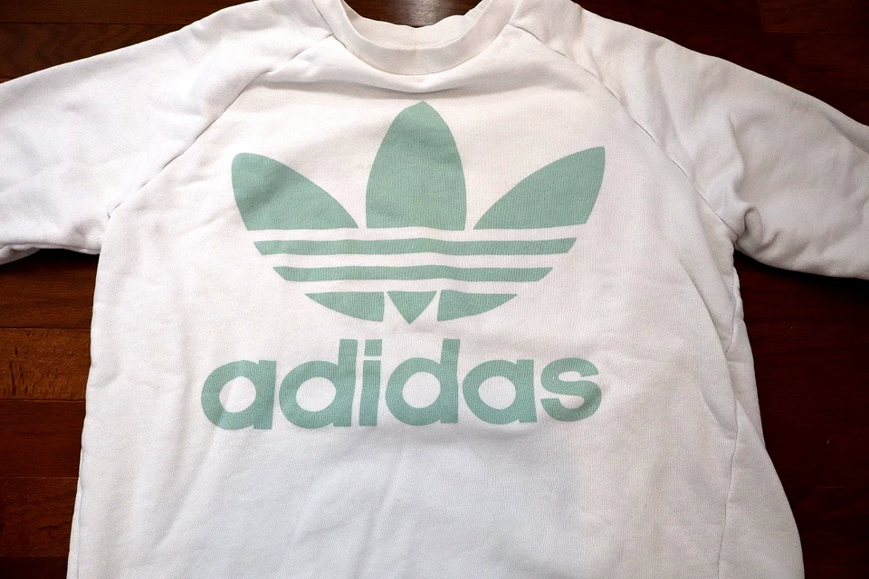 Adidas Green Trefoil logo Crewneck Sweater Fleece White SZ M - Image 1 of 4