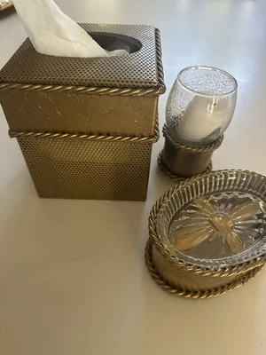 复古 3 件浴室配件:Kleenex 支架、Votive 托座和肥皂碟 — 第 1/4 张图片