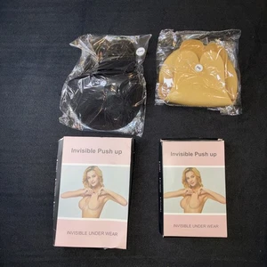 2 Paia Reggiseni Silicone Invisibili XXXL Nero Beige Sollevamento Push Up - Foto 1 di 6