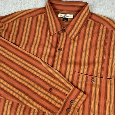 Camisa Tommy Bahama Naranja Rayas Abotonada Manga Larga Talla L 100% Bolsillo Seda Foto 1 de 4