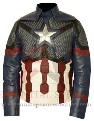 Captain America Motorbike Leather Jacket In Cow Hide/5 Ce Approved Protectors - Image 1 of 4