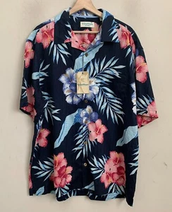 Roundtree Yorke Caribbean Shirt Navy Blue Multi Short Sleeve Buttons Size XL NEW - Picture 1 of 7