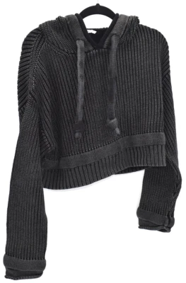 T Alexander Wang 女式灰色黑色短上衣连帽衫 M 码 — 第 1/4 张图片