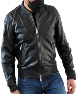 DSQUARED2 BNWT BLACK OLIVINE BOMBER LEATHER JACKET SIZE EU50/US40/L (L-/M) - Picture 1 of 9