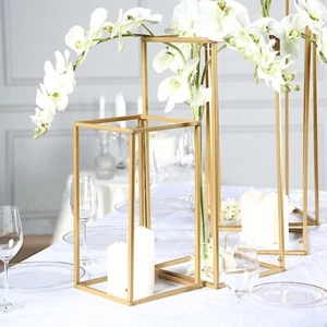 4 MATTE GOLD Geometric Metal Stands Flower Vase Holders Wedding Centerpieces - Picture 1 of 8