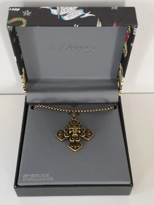 Ed Hardy Cabeza Calavera Tono Bronce Collar Cadena Colgante Nuevo Foto 1 de 4