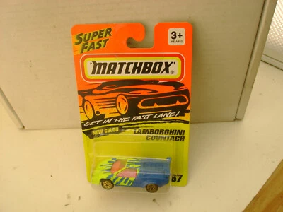 1993 MATCHBOX SUPERFAST #67 BLUE & YEL LAMBORGHINI COUNTACH LP 5000S NEW ON CARD - Image 1 of 3