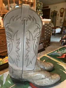 Tony Lama Men’s Gray Leather Cowboy Boots Cat’s Paw Neoprene Shoes Size 6.5 B - Picture 1 of 11