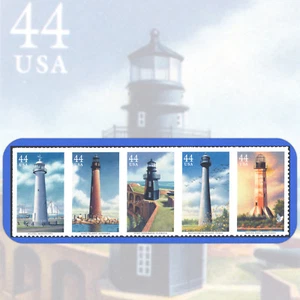 Tira de 5 estampillas Gulf Coast Lighthouses 2009 como nuevas en orden aleatorio #4409-4413a - Imagen 1 de 2