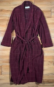 Daniel A Hanson Merlot Red Windowpane Terry Cloth Shawl Colalr Belted Robe M - Picture 1 of 12