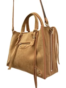 Auténtico Bolso de Hombro BALENCIAGA The Paper Mini de Mano 357333 Gamuza Beige Camel - Imagen 1 de 9