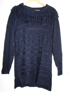 OSO Casuals Womens L Fringed Cowl Pullover Sweater / Cable Detail Black New - Picture 1 of 3