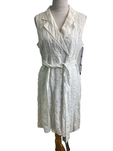 NWT Tommy Hilfiger White Plaid Sleeveless Belted Pleated Dress Size 14 - Picture 1 of 6