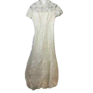 Vintage Alfred Angelo White Wedding Dress Size S/M Floral Lace Trim Beades 1930s - Picture 1 of 12