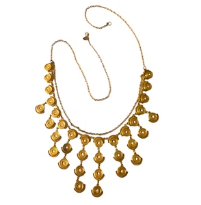 Stefano Signed Runway Bib Necklace Egyptian Tribal Goddess Gold Tone ~ 35" Long - Imagen 1 de 11