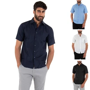 Camicia Uomo Regular Fit Colletto Classico Manica Corta Taschino Tinta Unita - Imagen 1 de 19